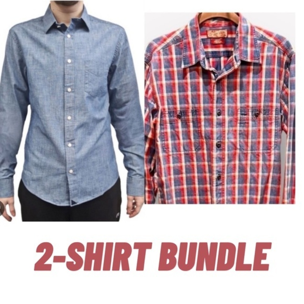 🥑Bundle UntuckIt & Lucky Brand Small casual button-down shirts blue red